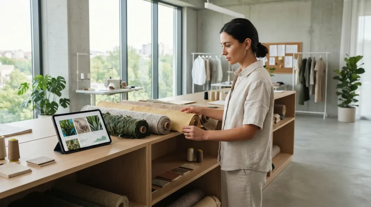 5 sustainable fabrics for fashion designers concept. a wide shot of a