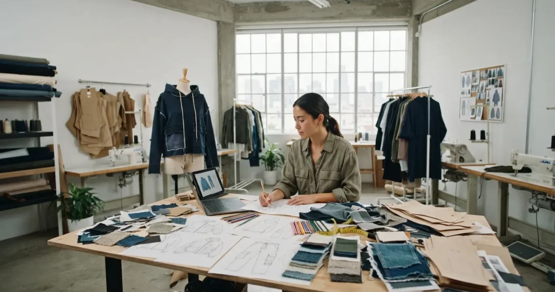 From sketch to runway sustainable streetwear collection concept. a wide shot of