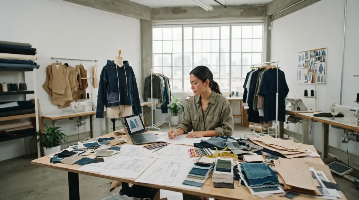From sketch to runway sustainable streetwear collection concept. a wide shot of